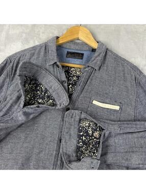 Scotch & Soda Blue Chambray Button Up Shirt Pattern Trim Mens L Roll Up Preppy